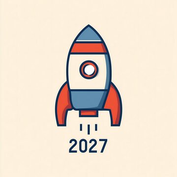 Flat design rocket ship illustration launching into new year 2027