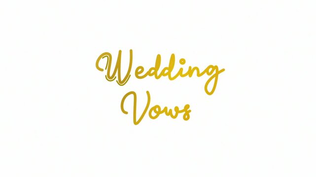 Wedding Vows One line continuous animated typography intro outro animation video, hand drawn calligraphy monoline lettering vintage text on background single line art golden type on white background