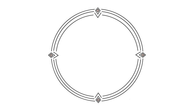 Simple circular triple line outline frame with diamond shape decorative accents at cardinal points on white.
