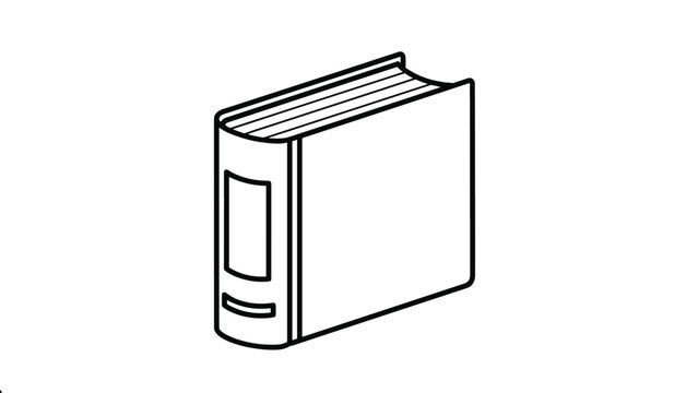 Thick closed book standing upright shown from a high angle view black and white outline vector illustration.