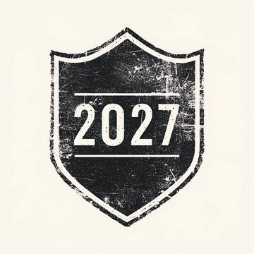 Vintage shield badge emblem featuring new year 2027 text