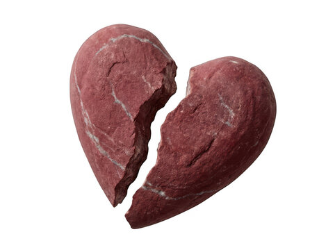 Red broken heart sandstone sculpture isolated on a transparent background