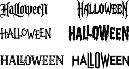 Obraz premium Four variations of the word halloween in different spooky fonts on a white background
