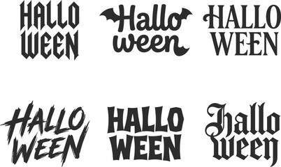 Obraz premium Hallo Ween lettering variations in bold fonts on a white background for spooky season designs
