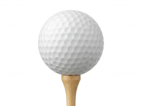 White golf ball on wooden tee isolated on a transparent background