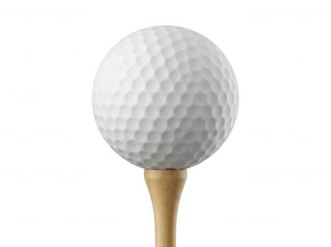 White golf ball on bamboo tee isolated on a transparent background
