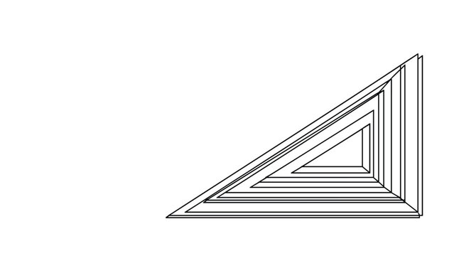 Nested geometric triangles forming a modern abstract pattern in corner, black outline graphic design element on white.
