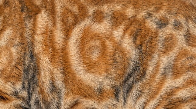 Close up texture of orange and black cat fur with natural swirling spiral pattern detail