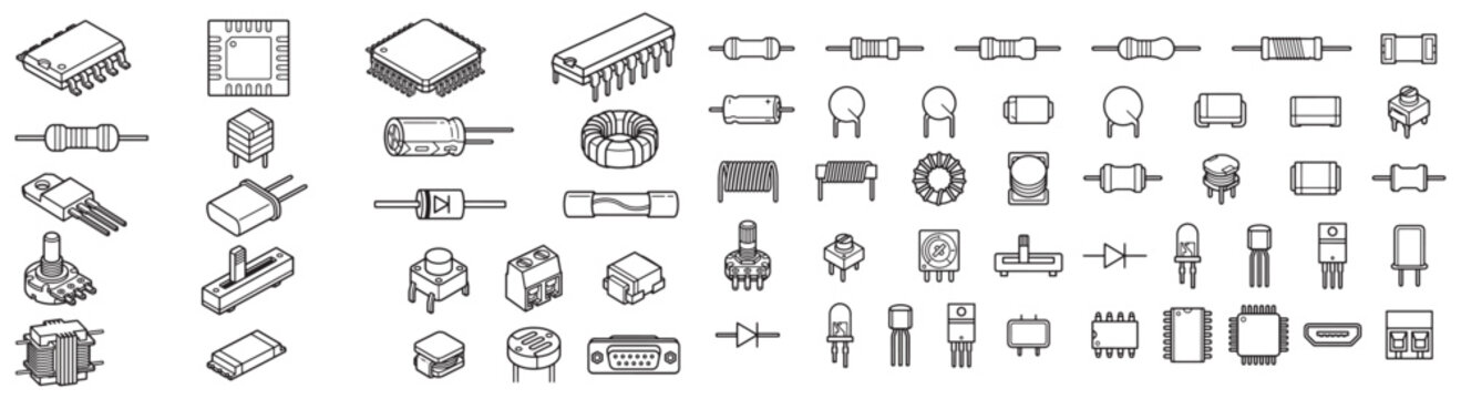 Electronic Components Icons Set for Circuit Design Symbol and Hardware Projects