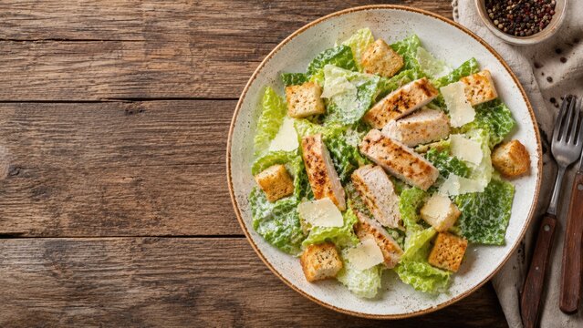 Grilled Chicken Caesar Salad with Romaine Lettuce Parmesan and Croutons