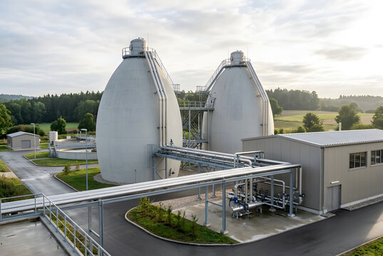 Anaerober Faulturm einer energieeffizienten Kl&auml;ranlage