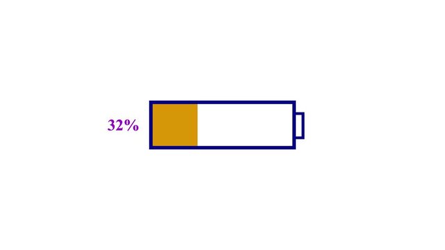 Animated battery icon charging from empty red to full green level. Flat electric power accumulator energy growth on black 4k Video