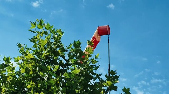 Windsock indicating wind conditions at a small airfield