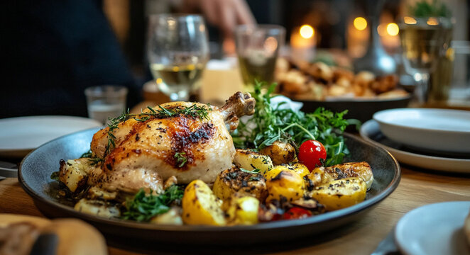 German Style Roast Chicken with Potatoes and Vegetables, Brath&auml;hnchen