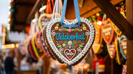 Fototapeta premium Lebkuchenherz Gingerbread Heart at Oktoberfest Market