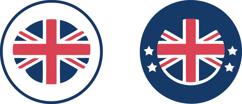 Circular british flag badge icons with stars vector illustration.