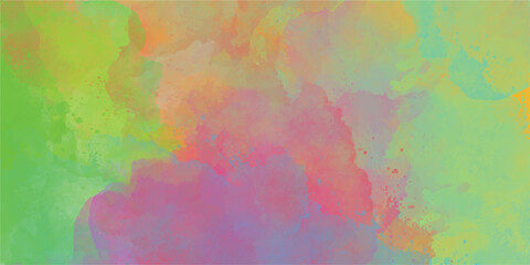 Fototapeta premium Vibrant watercolor cloudburst with soft pink and green hues during a bright daylight against a white background