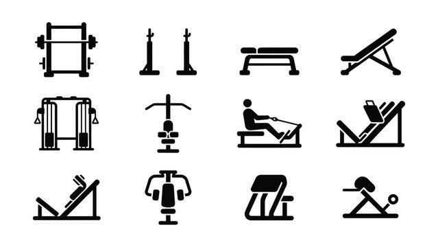 Collection of Various Exercise Equipment Icons with Transparent Background