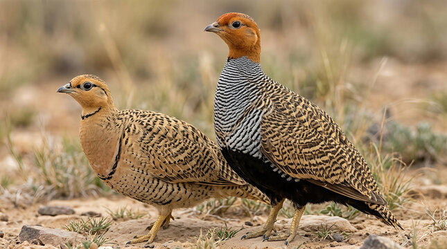 Double-banded courser (Rhinoptilus africanus) birds in natural desert habitat