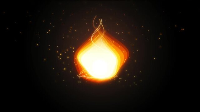 Abstract burning flame animation with glowing particles on dark background creating dynamic motion graphic clip for video projects.