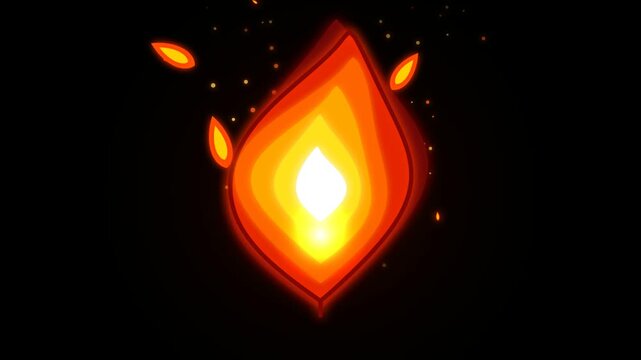 Stylized flame animation flickering on black background featuring glowing orange embers and smooth 2d motion graphics for gaming assets.