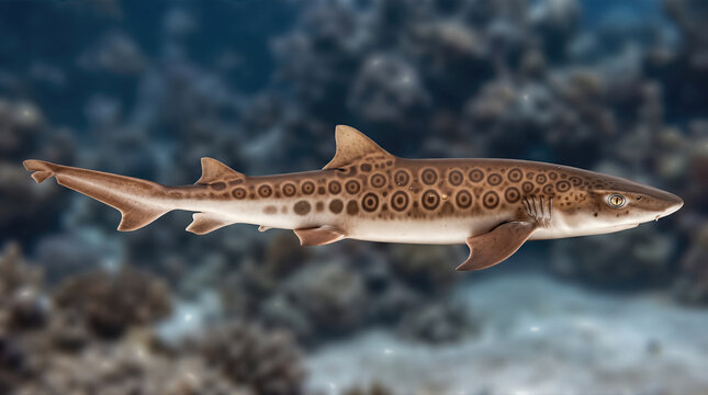 Leopard shark (Triakis semifasciata) swimming in the ocean