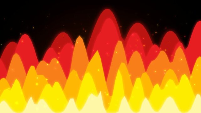 Abstract fire waves animation with glowing particles on black background creates vibrant energy for motion graphics and looped backdrop.
