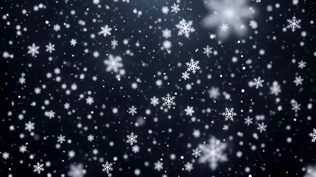 Snowflakes falling on dark background overlay