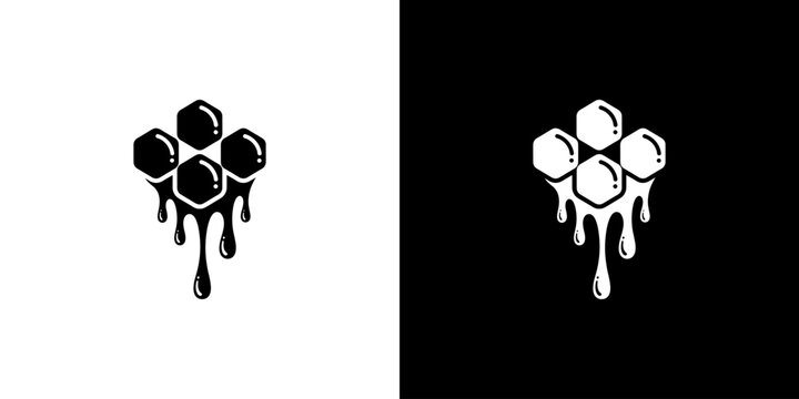 Dripping Honeycomb Cells Logo Design in Monochromatic Black and White
