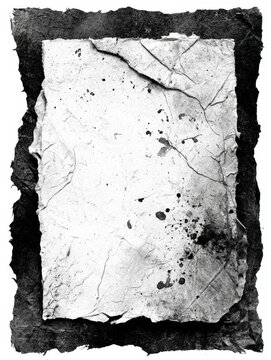 Aged paper texture with wrinkles, stains, scattered ink marks, and a dark torn frame. Great for book covers, flyers, packaging, banners, presentations, and social media.