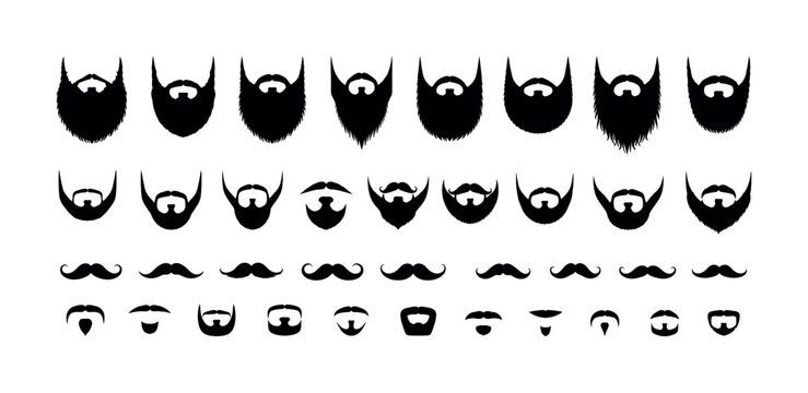 Collection of diverse beard and mustache silhouettes for men's grooming styles