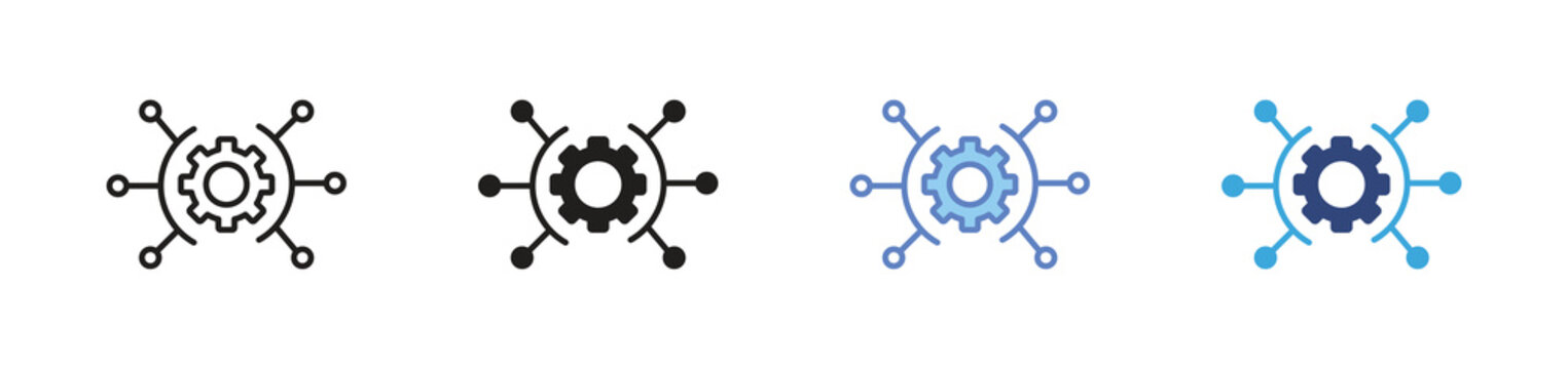 System Integration Icon, Function Management, Connected Gear, Network Nodes, Process Automation, Digital Connectivity, Vector Icon