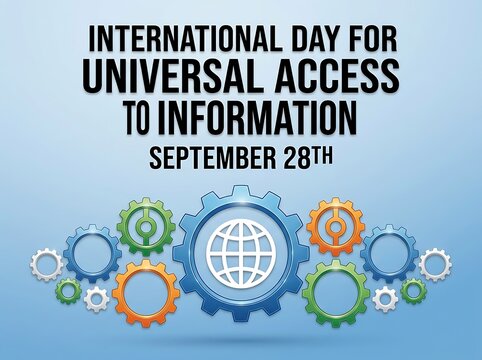 Celebrate international day for universal access to information with colorful gears and globe illustration