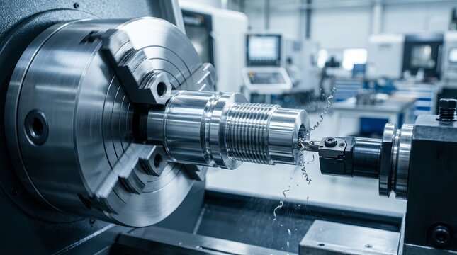 Precision metal machine tools industry featuring a CNC turning machine in operation.