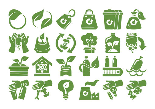 Recycling Icons Set Eco Symbols Silhouette