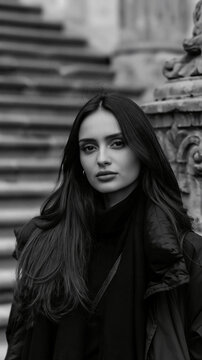 21st century georgian woman portrait in black and white, beautiful georgian woman in elegant monochrome portrait, contemporary georgian female beauty captured in black and white