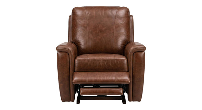 Comfortable brown leather recliner chair with extended footrest for relaxation
