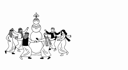 Fototapeta premium People dancing around tower vector illustration.