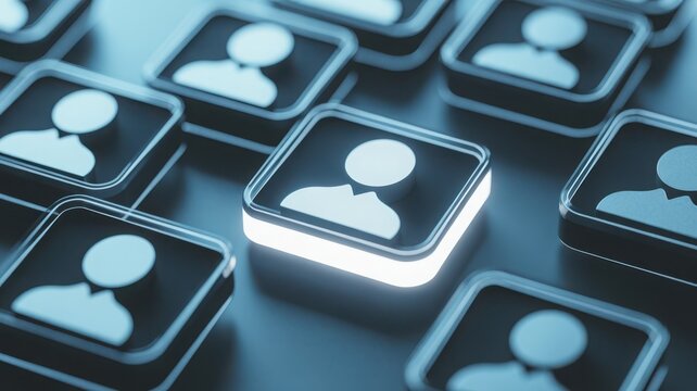 Glowing user profile icon highlighted in digital grid