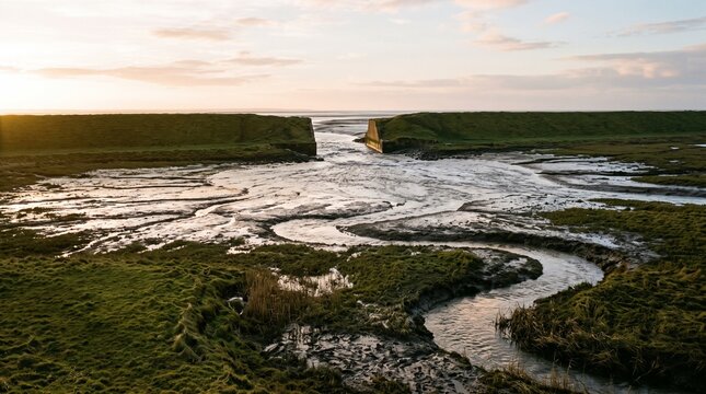 A saltmarsh managed realignment breach opened in an old sea bank
