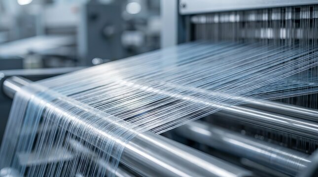 Industrial weaving process of silky textile fabric on a large loom
