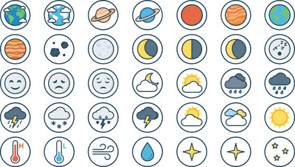 Weather and space icons flat vector line art elements set for meteorology app interface design © Md
