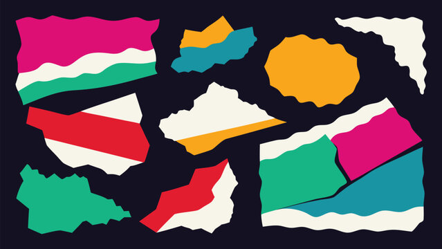 Colorful Torn Paper Collage Elements, Ripped Edge Scrapbook Shapes and Abstract Vector Set