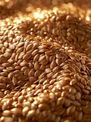 Obraz premium Close-up of a pile of small, round, golden-brown seeds. the seeds are arranged in a random, overlapping manner, creating a textured surface.