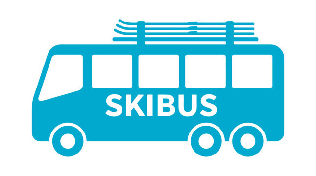 Blue vector illustration of a simple ski bus with skis mounted on the roof rack design