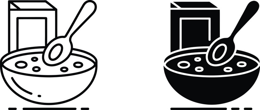 Bowl of cereal with milk and spoon vector illustration