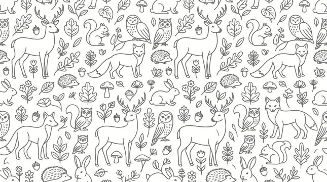 Cute Forest Animals and Leaves Pattern