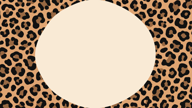 Wild leopard print seamless pattern frame featuring a large beige circle in the center with copy space for text.