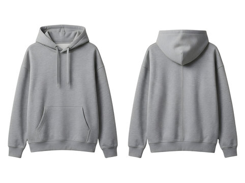 Heather gray oversized hoodie mockup showing front and back views. Minimalist cotton fleece sweatshirt for apparel branding and streetwear design. isolated on Transparent Background