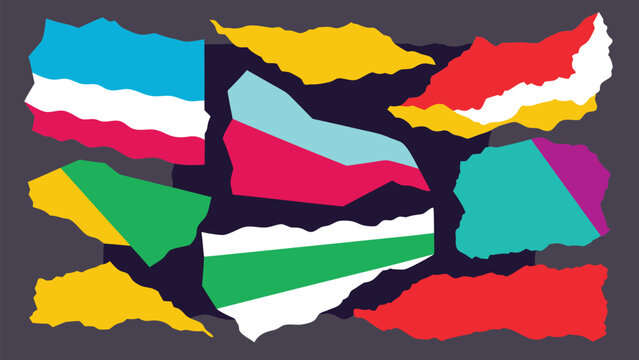 Colorful Torn Paper Collage Elements, Ripped Edge Scrapbook Shapes and Abstract Vector Set